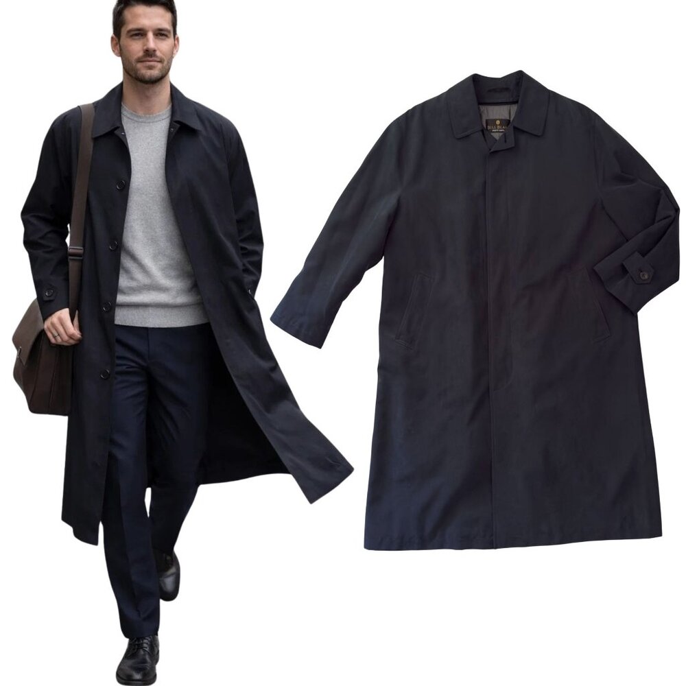 Bill Blass Mens XL Trench Coat Black Removable Liner Classic Long Overcoat